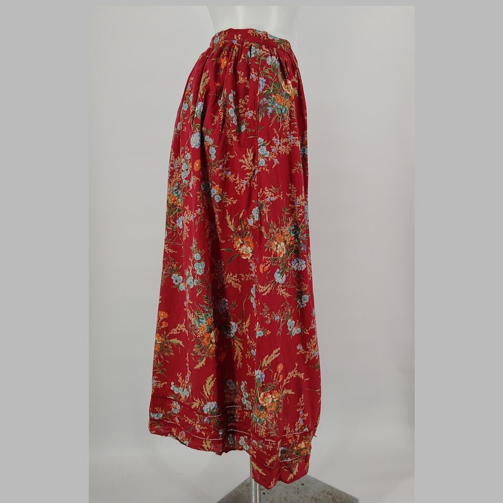 Ralph Lauren Red Floral Button Front FLAWED Midi Skirt 6 Cottagecore Prairie - Picture 3 of 14
